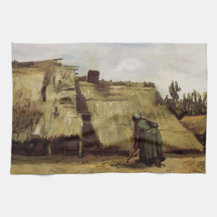 Peasant Woman Digging Cottage by Vincent van Gogh Tea Towel