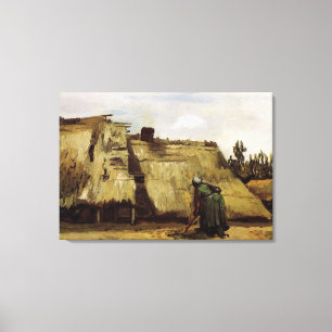 Peasant Woman Digging in Front of Her Cottage Canvas Print