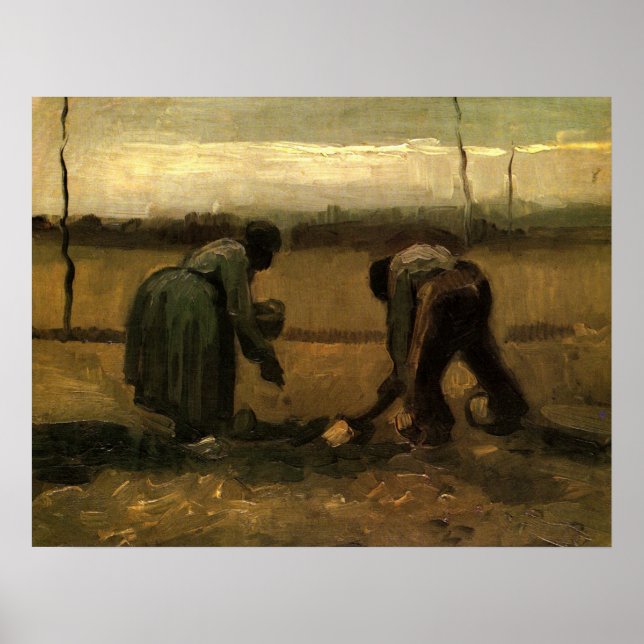 Peasant Woman Planting Potato by Vincent van Gogh Poster (Front)