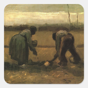 Peasant Woman Planting Potato by Vincent van Gogh Square Sticker