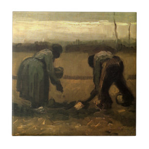 Peasant Woman Planting Potato by Vincent van Gogh Tile