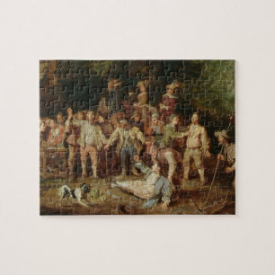 Peasants Brawling Outside a Tavern (oil on panel) Jigsaw Puzzle