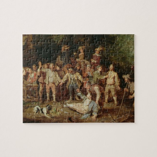 Peasants Brawling Outside a Tavern (oil on panel) Jigsaw Puzzle (Horizontal)