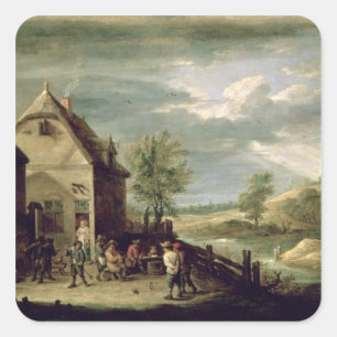 Peasants Playing Boules Square Sticker