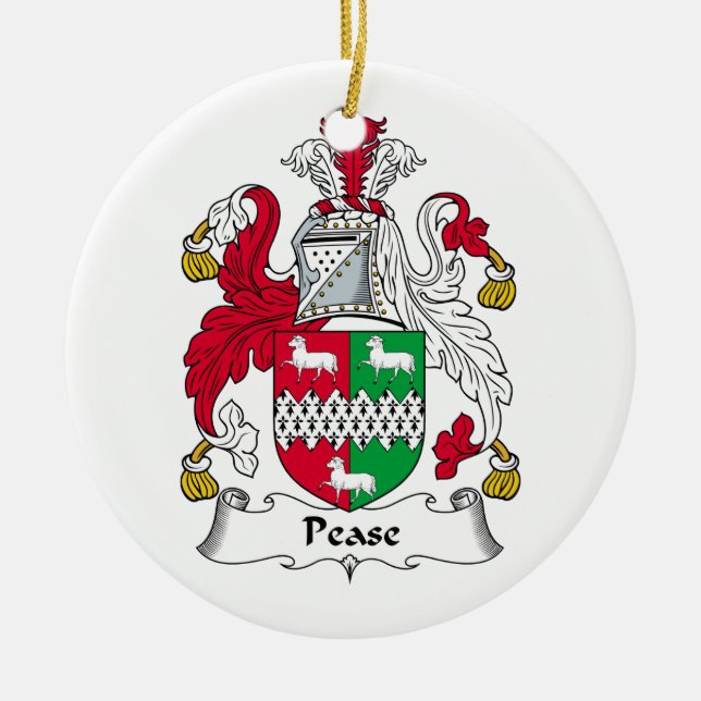 Pease Family Crest Ceramic Tree Decoration (Front)