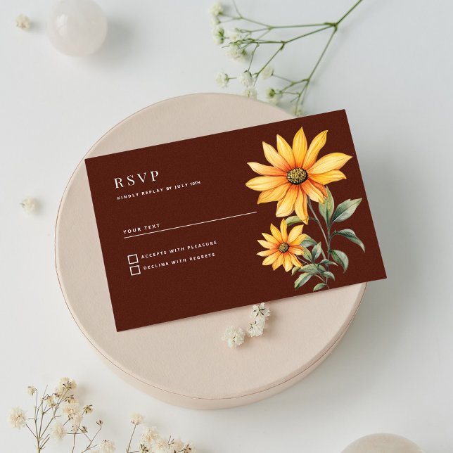 Peaty brown orange mint sunflower flowers RSVP Invitation (Peaty brown orange mint sunflower flowers RSVP)