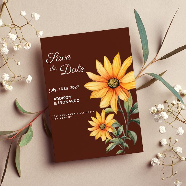 Peaty brown orange mint sunflower Save the Date Invitation (Peaty brown orange mint sunflower Save the Date)