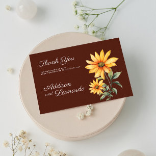 Peaty brown orange mint sunflower Thank You Invitation
