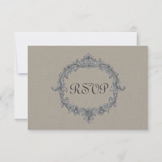 Pebble and Grey Frame RSVP Wedding Response Card (Front)