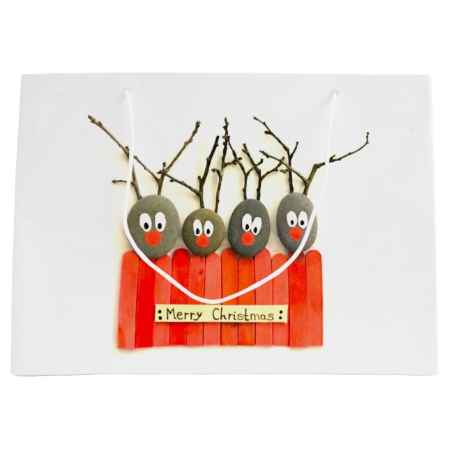 Pebble art reindeer Christmas bag (Front)