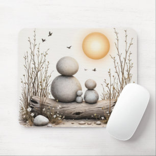 Pebble Family Sitting On a Log Mouse Mat