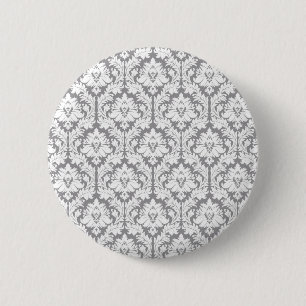 Pebble Grey Damask Pattern 6 Cm Round Badge