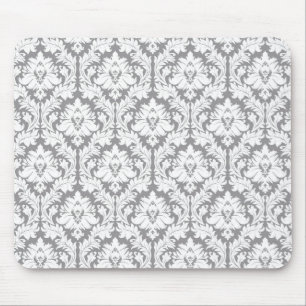 Pebble Grey Damask Pattern Mouse Mat