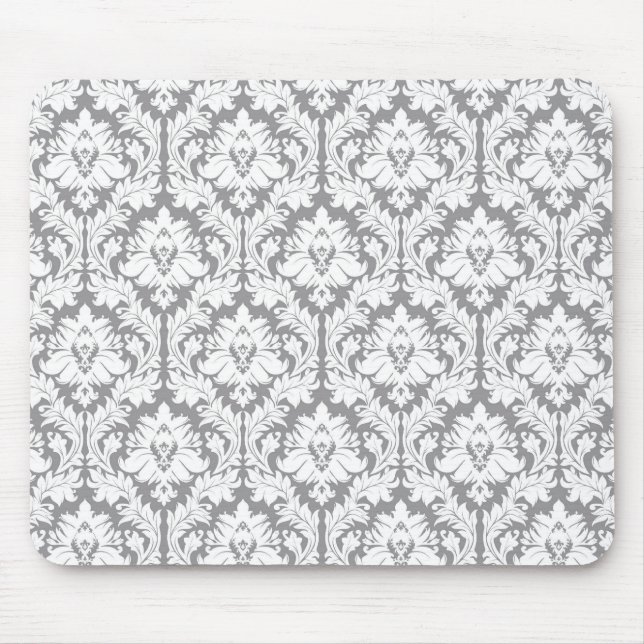 Pebble Grey Damask Pattern Mouse Mat (Front)