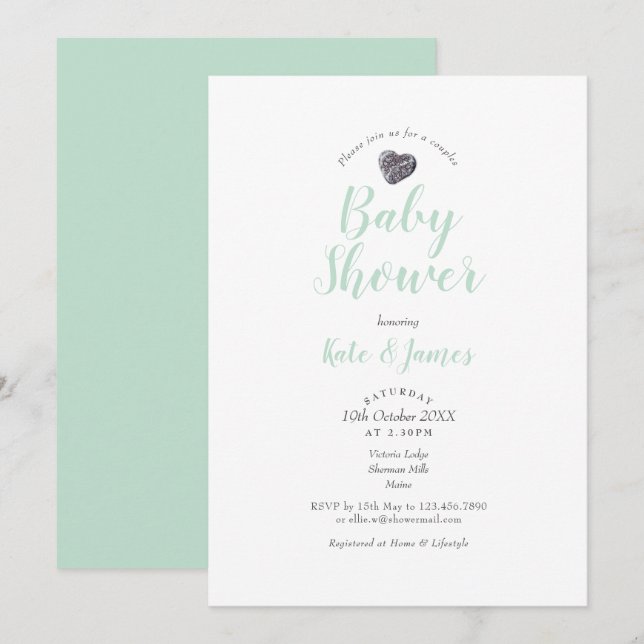 Pebble Heart Couples Baby Shower / Sprinkle Invitation (Front/Back)