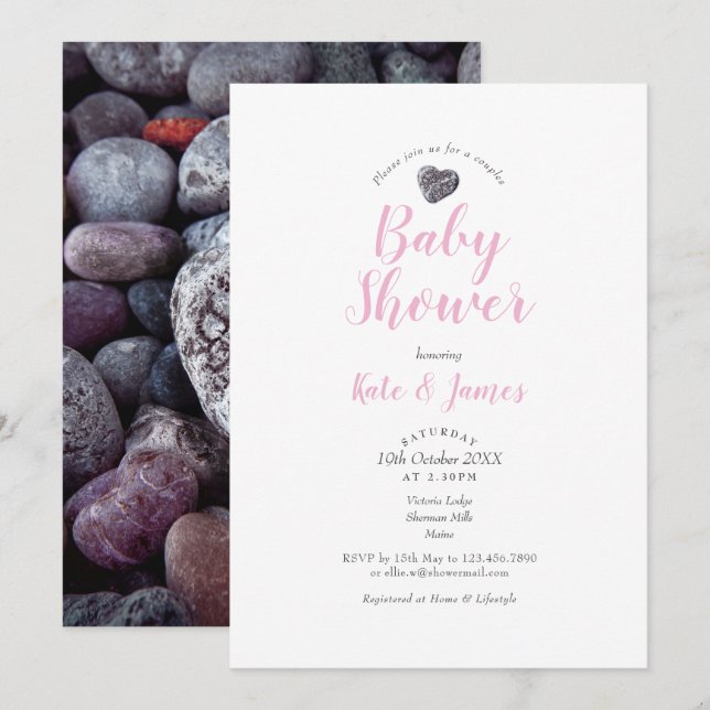 Pebble Heart Couples Baby Shower / Sprinkle Invitation (Front/Back)
