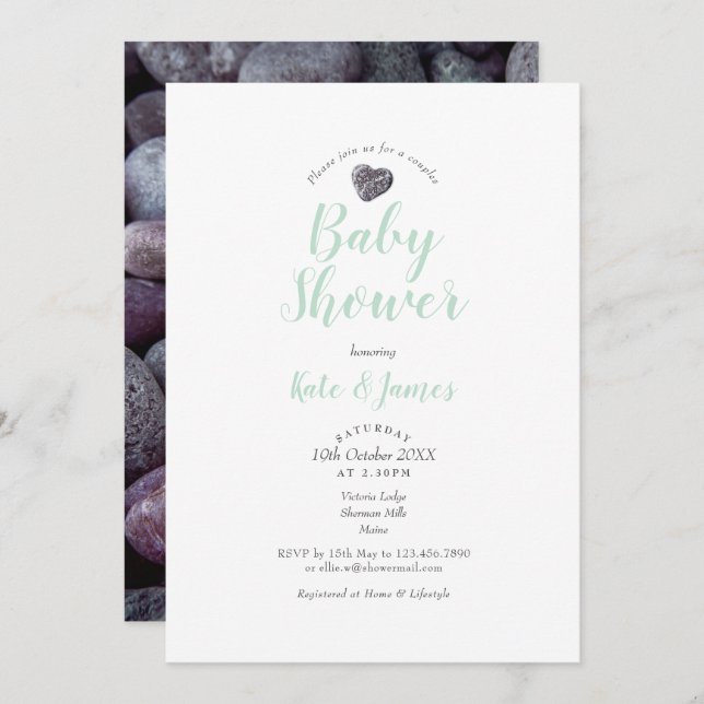 Pebble Heart Couples Baby Shower / Sprinkle Invitation (Front/Back)