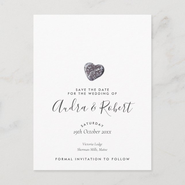 Pebble Heart Discovery Save the Date Announcement Postcard (Front)