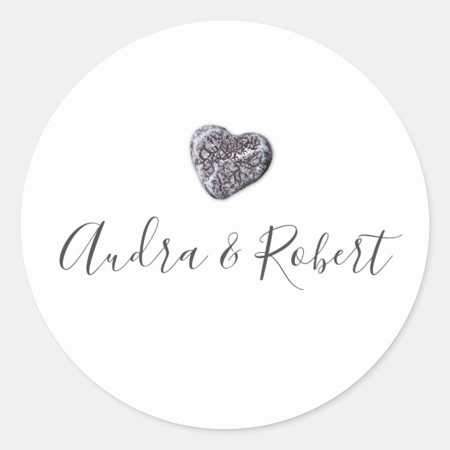 Pebble Heart Discovery Wedding Classic Round Sticker (Front)
