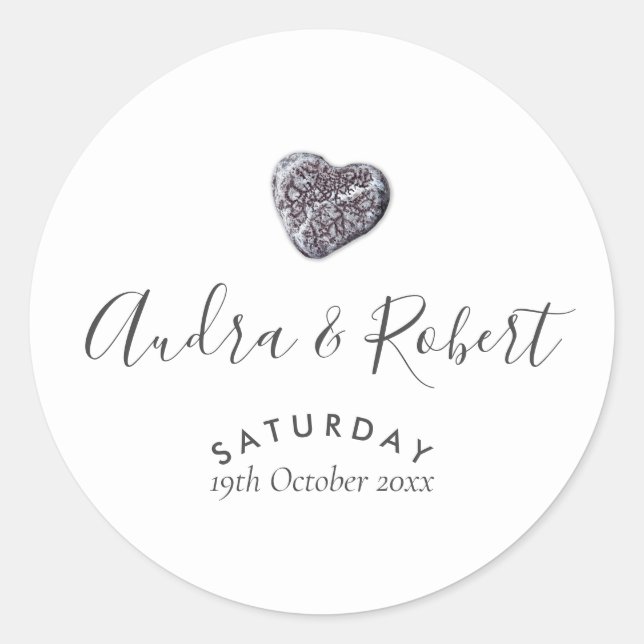 Pebble Heart Discovery Wedding Classic Round Sticker (Front)