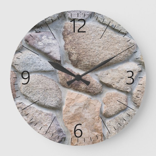 Pebble stone wall background large clock (Front)