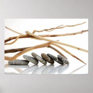 Pebbles and driftwood poster