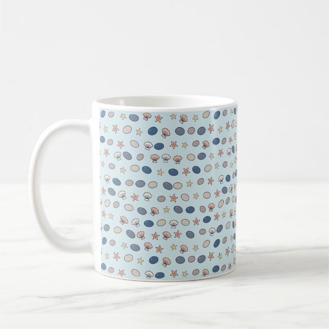 Pebbles and Shells Beach Pattern Coffee Mug (Left)