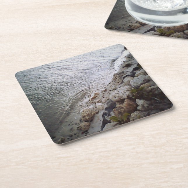 Pebbles At The Beach Square Paper Coaster (Angled)