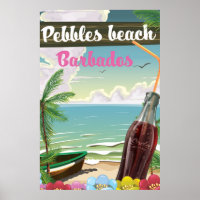 Pebbles beach Barbados vintage style travel poster