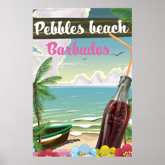 Pebbles beach Barbados vintage style travel poster
