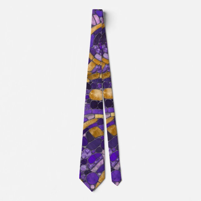 Pebbles Mosaic Art -Amethyst And Gold  Tie (Front)