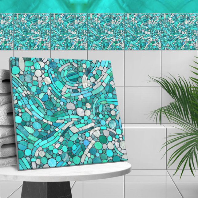Pebbles Mosaic Art -Aquamarine and Pearl Tile (Creator Uploaded)