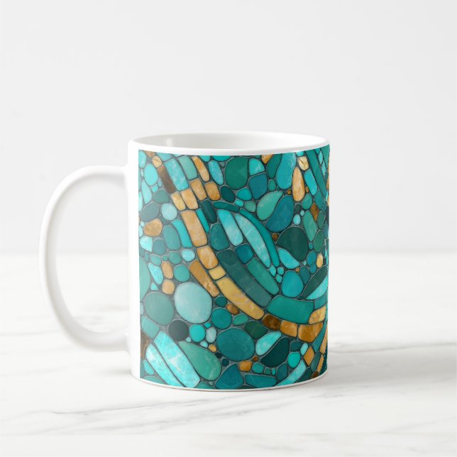 Pebbles Mosaic Art -Emerald and Gold  Coffee Mug (Left)