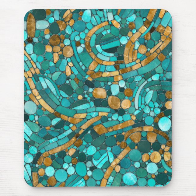 Pebbles Mosaic Art -Emerald and Gold  Mouse Mat (Front)