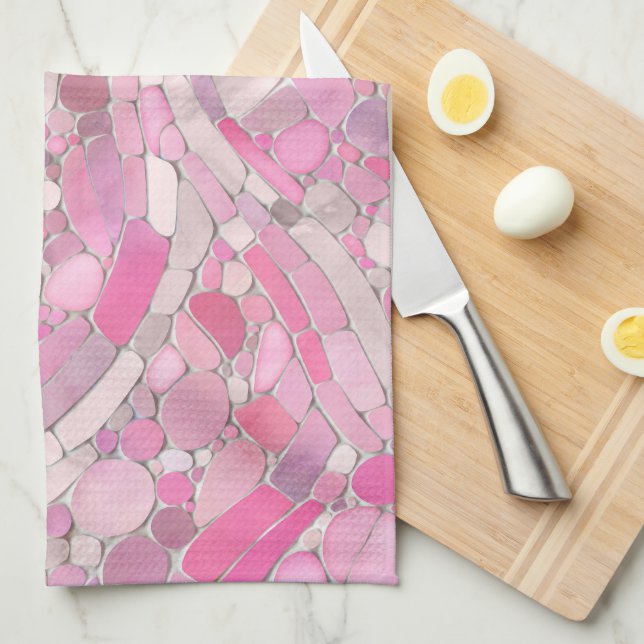 Pebbles Mosaic Art - Rose Blush Pink Tea Towel (Quarter Fold)