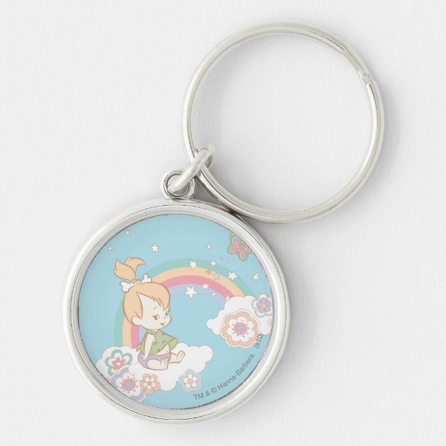 PEBBLES™ Rainbow and Flower Clouds Key Ring (Front)