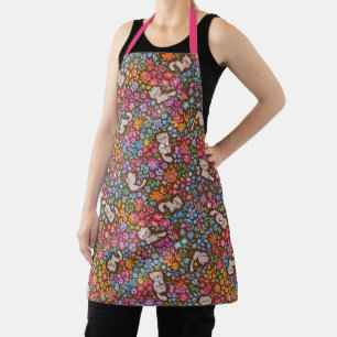 Pebble's Whimsical Garden Grey Cat & Bright Floral Apron
