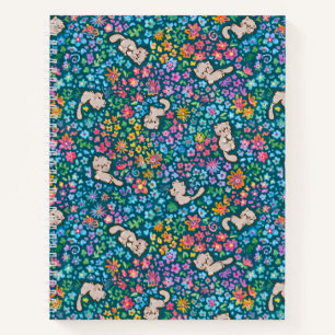 Pebble's Whimsical Garden Grey Cat & Bright Floral Notebook