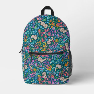 Pebble's Whimsical Garden Grey Cat & Bright Floral Printed Backpack