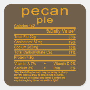 pecan pie thanksgiving Nutrition Facts T-Shirt Square Sticker