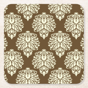 Pecan Southern Cottage Damask Square Paper Coaster