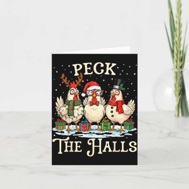 Peck The Halls Chicken Christmas Farm Animal Funny Card (Front)