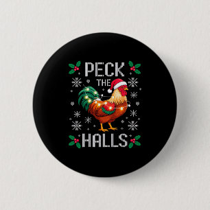 Peck The Halls Chicken Christmas Lights Snowflakes 6 Cm Round Badge