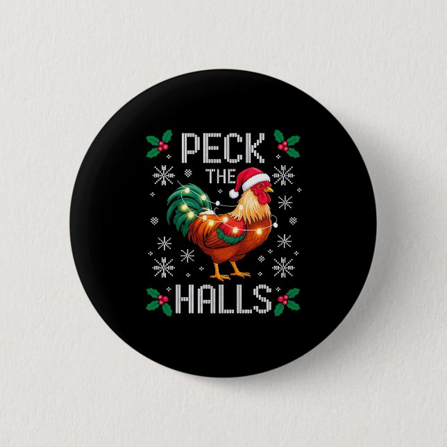 Peck The Halls Chicken Christmas Lights Snowflakes 6 Cm Round Badge (Front)