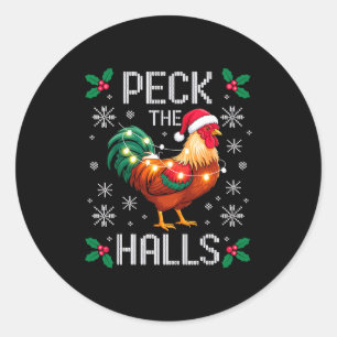 Peck The Halls Chicken Christmas Lights Snowflakes Classic Round Sticker