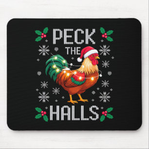 Peck The Halls Chicken Christmas Lights Snowflakes Mouse Mat