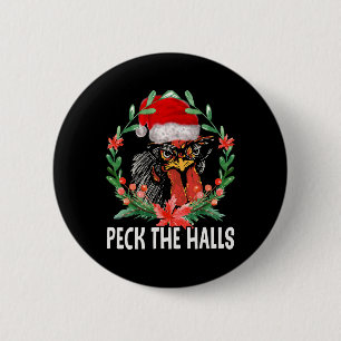 Peck The Halls Chicken Snowflakes Christmas Santa 6 Cm Round Badge