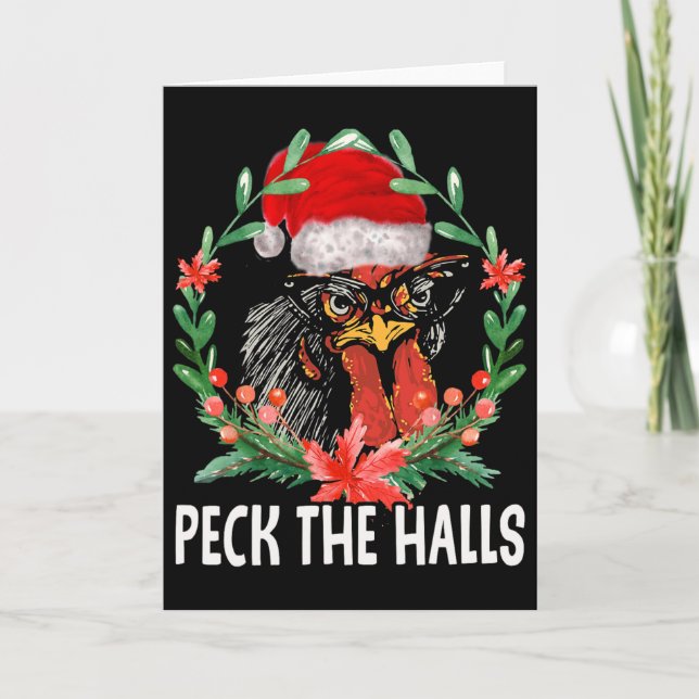 Peck The Halls Chicken Snowflakes Christmas Santa  Card (Front)