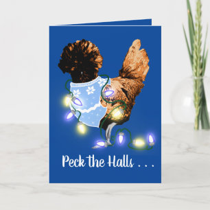 Peck the Halls  Golden Laced Polish Christmas card