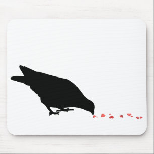pecking order. blackbird & red hearts. mouse mat